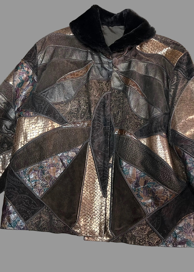 Veste Vintage Patchwork Cuir Daim - Pièce Unique Artisanale année 70/80