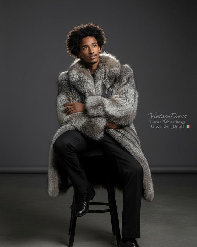 Manteau en fourrure de renard argenté come neuf