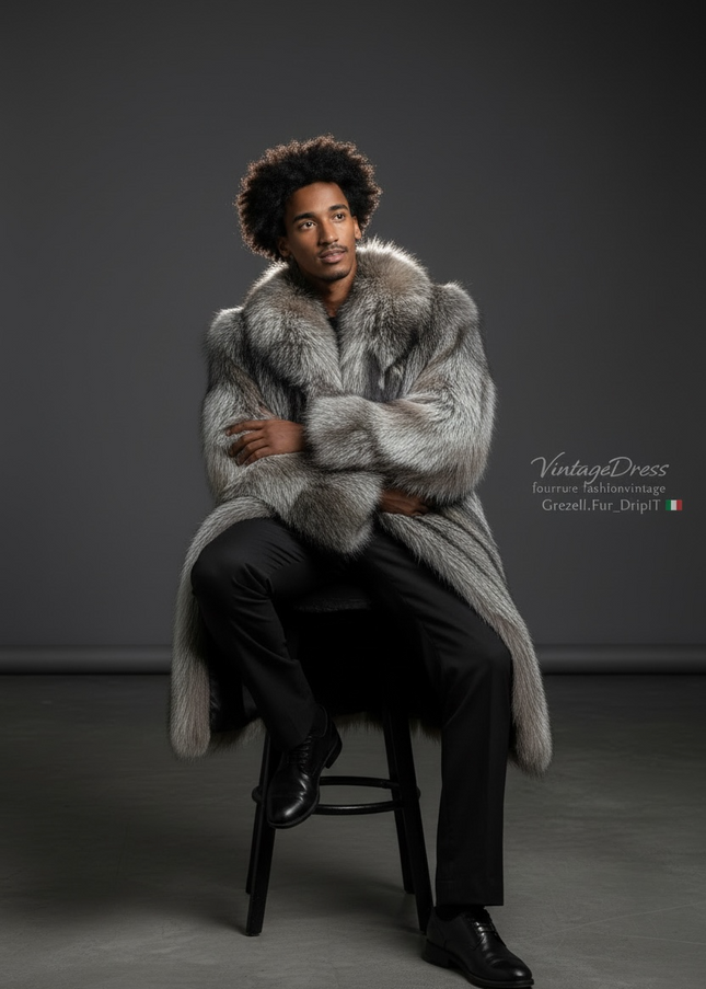 Manteau en fourrure de renard argenté come neuf