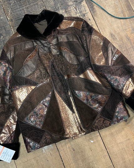 Veste Vintage Patchwork Cuir Daim - Pièce Unique Artisanale année 70/80