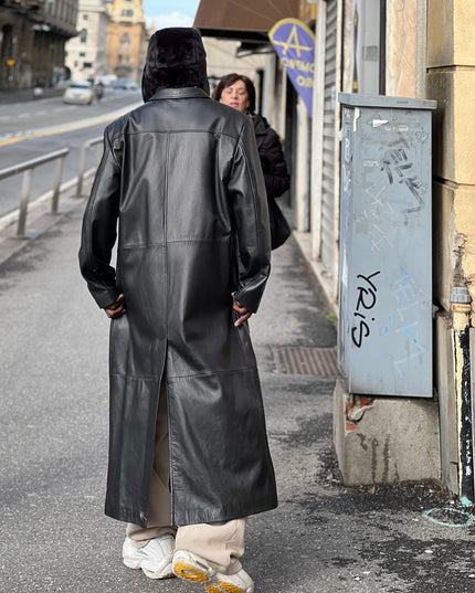 Cappotto in vera pelle vintage anni 1957 lungo fino alla caviglia