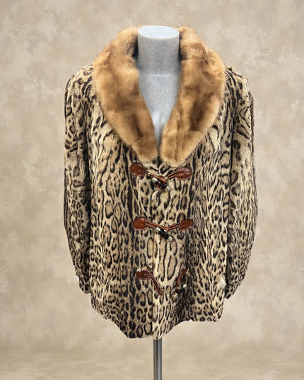 Mi long en fourrure naturel d’ocelots bordure du col en vison  tag:44/46