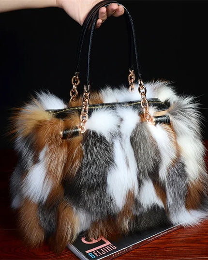 Borsa a mano in pelliccia di volpe di lusso Donna