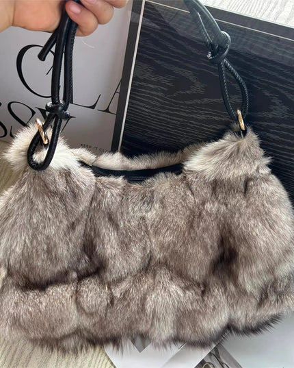 Sac Bandoulière Fourrure Renard Argenté - Hiver 2026