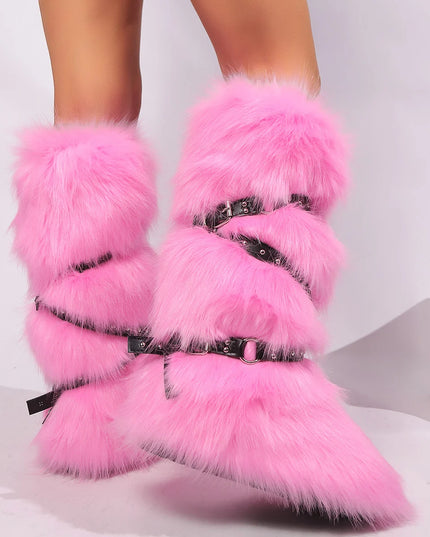 Bottes Hautes Femme Fourrure Synthétique - Bottes Neige Plateforme Chaude