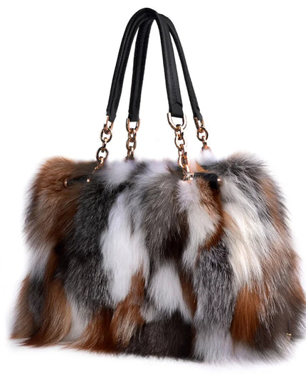 Borsa a mano in pelliccia di volpe di lusso Donna