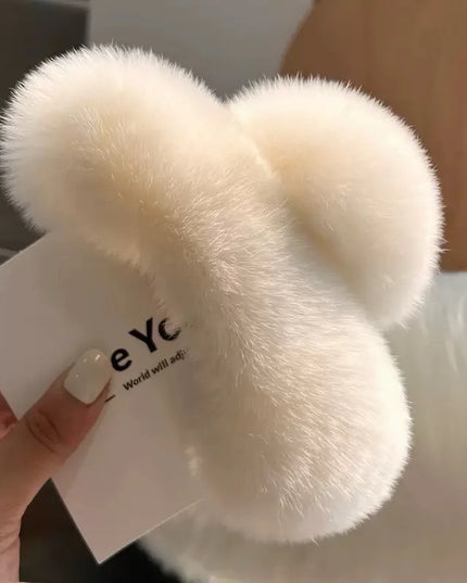 Pince à Cheveux Surdimensionnée en Fourrure de Lapin. Chaud et Doux pour Chignons Épais, Style Hiver Luxe