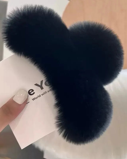 Pince à Cheveux Surdimensionnée en Fourrure de Lapin. Chaud et Doux pour Chignons Épais, Style Hiver Luxe