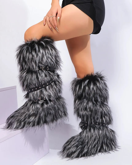 Bottes Hautes Femme Fourrure Synthétique - Bottes Neige Plateforme Chaude