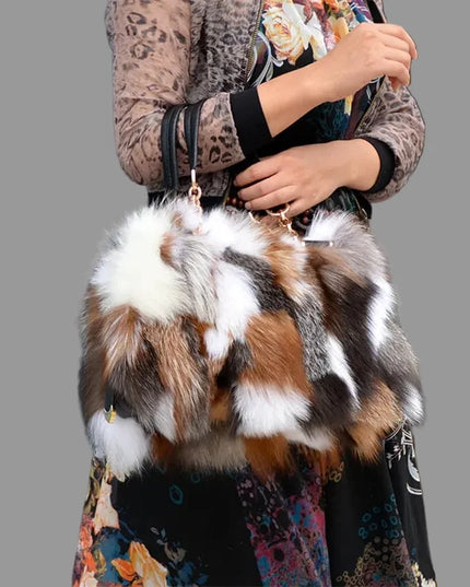 Borsa a mano in pelliccia di volpe di lusso Donna