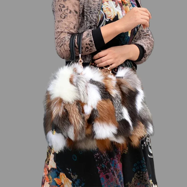Borsa a mano in pelliccia di volpe di lusso Donna