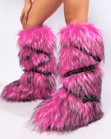 Bottes Hautes Femme Fourrure Synthétique - Bottes Neige Plateforme Chaude