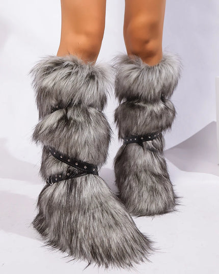 Bottes Hautes Femme Fourrure Synthétique - Bottes Neige Plateforme Chaude