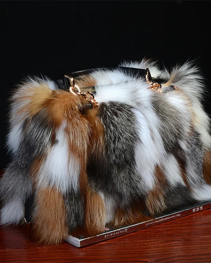 Borsa a mano in pelliccia di volpe di lusso Donna