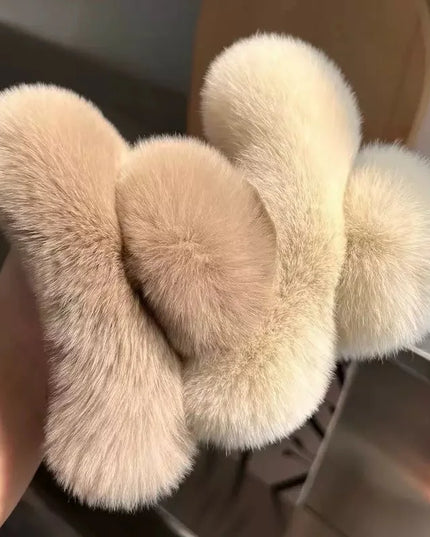 Pince à Cheveux Surdimensionnée en Fourrure de Lapin. Chaud et Doux pour Chignons Épais, Style Hiver Luxe