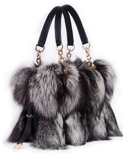 Borsa a mano in pelliccia di volpe di lusso Donna