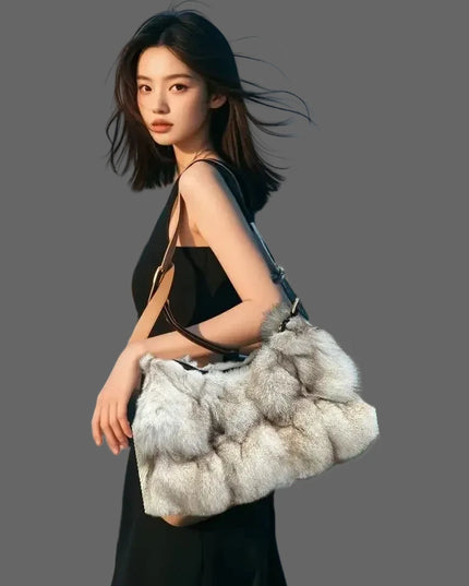 Sac Bandoulière Fourrure Renard Argenté - Hiver 2026