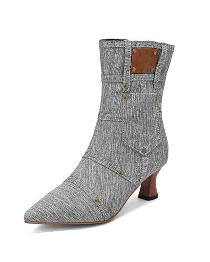 Bottes de mode d’hiver Femmes Denim Tissu Bottines à bout pointu Talon bas Chaussures personnalisées pour femmes