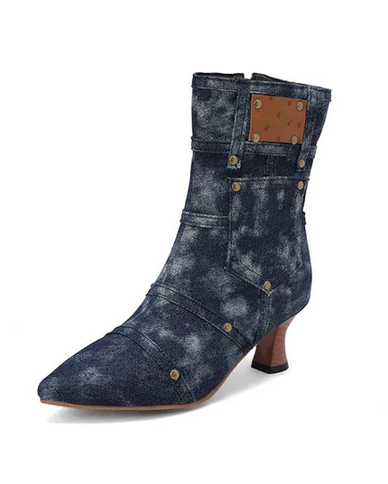 Bottes de mode d’hiver Femmes Denim Tissu Bottines à bout pointu Talon bas Chaussures personnalisées pour femmes